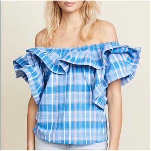 MISA LOS ANGELES Dela Plaid Ruffle Top Off The Shoulder S